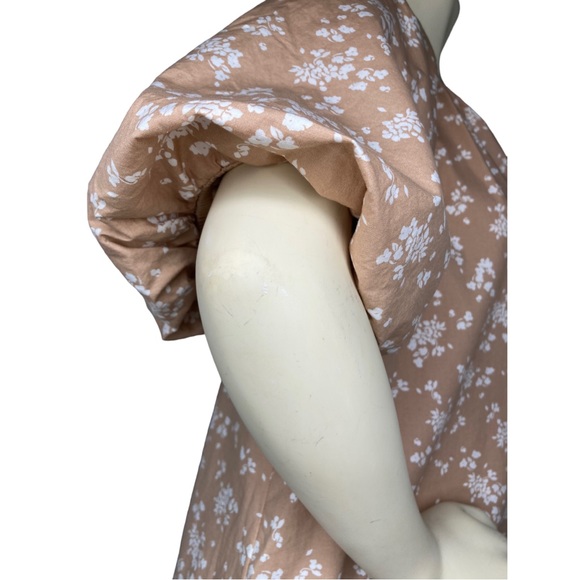 LANE BRYANT Tan Beige & White Floral Short-Puff Sleeve Split-Neck Top Blouse, 18 - Picture 11 of 14